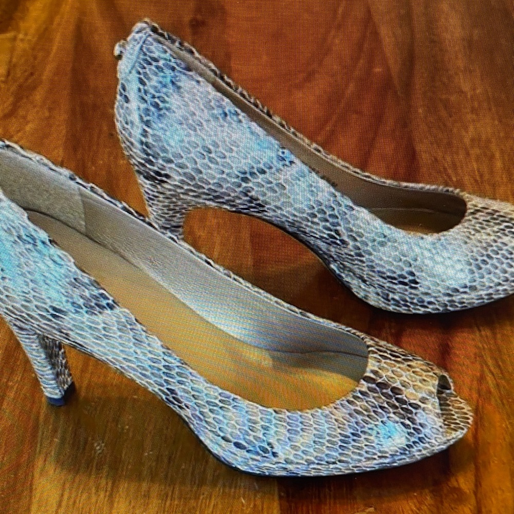 Toms Snake Print Peep Toe Heels